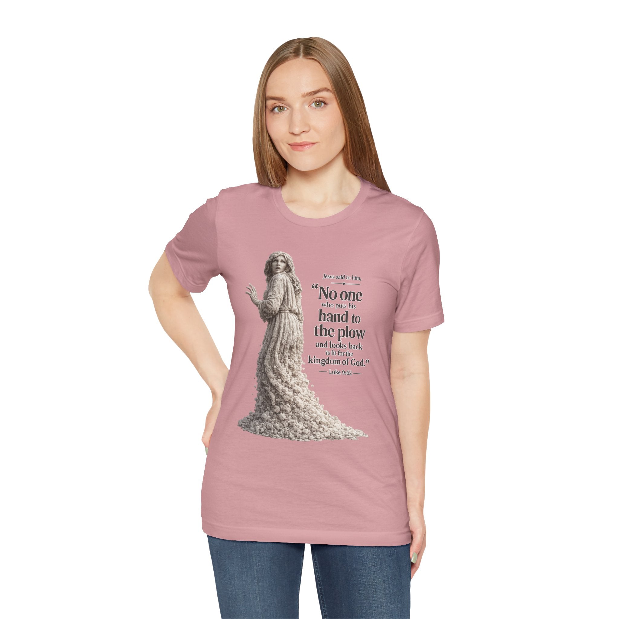 Jesus quote tee | "No one who puts his hand to the plow" Christian shirt