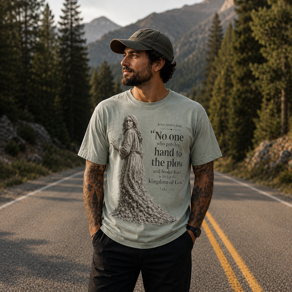 Jesus quote tee | "No one who puts his hand to the plow" Christian shirt